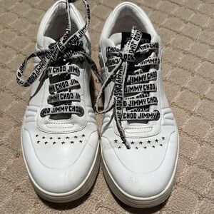 Jimmy Choo White Sneakers with Black Logo Laces